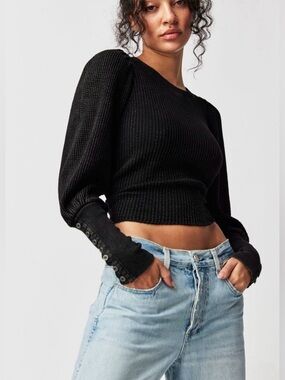 Free People/FP One Wesley Thermal Top, Charcoal/Washed Black, Medium